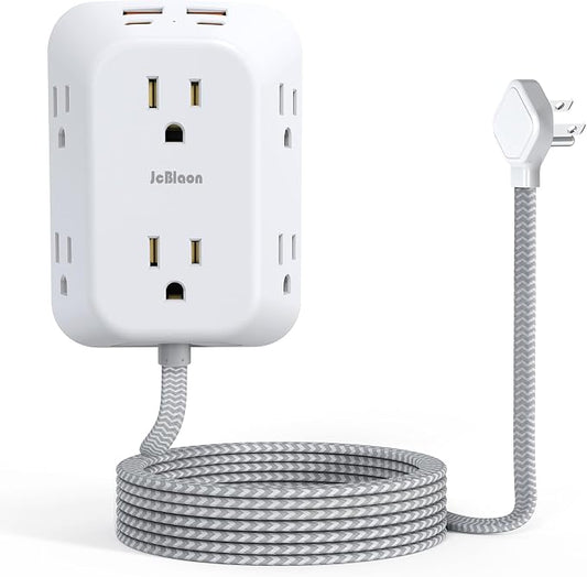 Surge Protector Outlet Extender, 6 Outlet Splitter with 4 USB Ports (2 USB C), 4 Sided 1050 J Multi Plug Wall Adapter Power Strip for Home Office Kitchen Travel