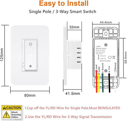 Nexete Smart Wi-Fi Dimmer Switch, Dim Lighting from Anywhere, in-Wall, 3-Way/Single Pole No Hub Required, Compatible with Alexa and Google Assistant, ETL Certified (3-Way Dimmer 1-Pack)