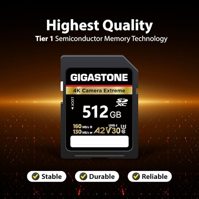 【5-Years Data Recovery】 GIGASTONE 512GB SD Card, 4K Camera Extreme, A2 V30 U3 C10 SDXC Memory Card High Speed, Compatible with Canon Kodak Olympus Digital Camera