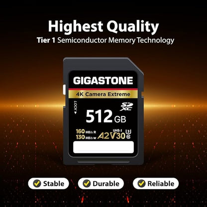 【5-Years Data Recovery】 GIGASTONE 512GB SD Card, 4K Camera Extreme, A2 V30 U3 C10 SDXC Memory Card High Speed, Compatible with Canon Kodak Olympus Digital Camera