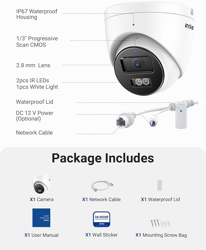 ANNKE 3K PoE Security Camera, Spotlight Color Night Vision for Surveillance, AI Human & Vehicle Detection, H.265+, IP67 Waterproof, Built-in mic & 512GB Micro SD Card Slot