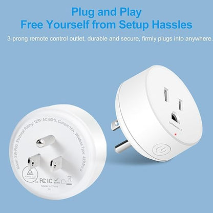 GreenCyle 4 Plug-in Light Switches with 1 Remote, Wireless Remote Control Light Bulb with Wall Switch, 15A/1500W, TUV List, No Wiring, 500ft RF Range, for Lamps, Household