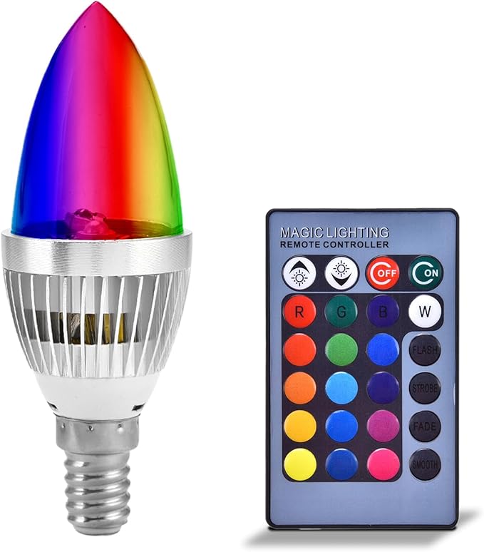 Pilipane E14 Color Changing Light Bulb, 3W RGBW Bulb Candle Base with LED Bulbs, Smart Light Bulbs for Home, Party, Christmas for Mood Lighting