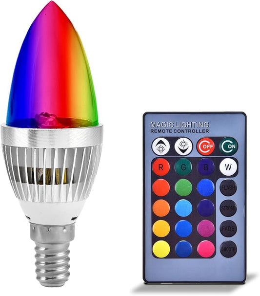 Pilipane E14 Color Changing Light Bulb, 3W RGBW Bulb Candle Base with LED Bulbs, Smart Light Bulbs for Home, Party, Christmas for Mood Lighting