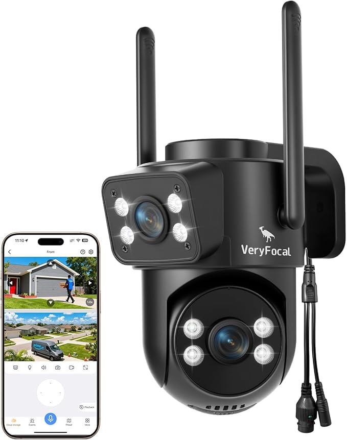 Dual-Lens 180+° FOV Home Wireless Outdoor Security Camera with AI Tracking, 6MP QHD 360° PTZ, WiFi 6 Dual Band, 24/7 Continuous Record (Add-on CAM to NVR, Also Works Standalone)