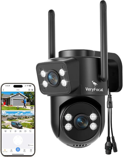 Dual-Lens 180+° FOV Home Wireless Outdoor Security Camera with AI Tracking, 6MP QHD 360° PTZ, WiFi 6 Dual Band, 24/7 Continuous Record (Add-on CAM to NVR, Also Works Standalone)