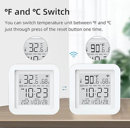 Smart WiFi Temperature Humidity Monitor: TUYA Wireless Temperature Humidity Sensor with APP Notification Alerts, WiFi Thermometer Hygrometer for Home Pet Garage,Compatible with Alexa