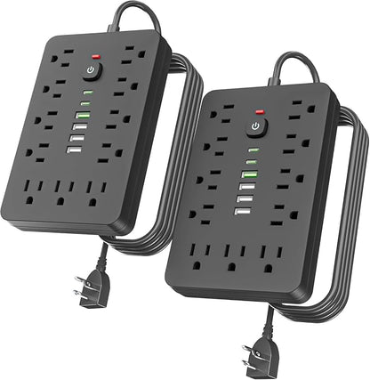 JouleLoom 17-in-1 Surge Protector Power Strip,2 Pack 6FT Flat Plug Cord, 11 AC Outlets +6 USB Ports (2 Type-C), 10A/1250W, Single Touch On/Off Switch