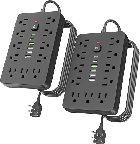 JouleLoom 17-in-1 Surge Protector Power Strip,2 Pack 6FT Flat Plug Cord, 11 AC Outlets +6 USB Ports (2 Type-C), 10A/1250W, Single Touch On/Off Switch