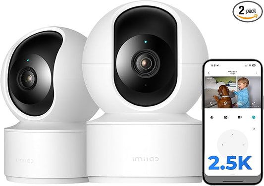 IMILAB 2.5K Indoor Camera, Room Camera for Bedroom, Dog/Pet/Baby/Nanny Cam with Xiaomi Home App, 360° Pan & Tilt Home Security Cam, Night Vision, Two Way Audio, 2.4GHz WiFi (C21 2 Pack)
