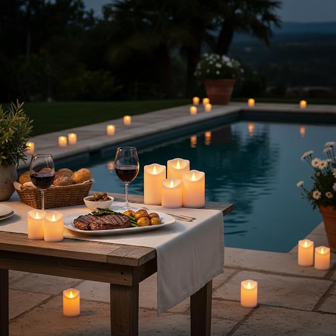Flameless Candles 4" 5" 6" Outdoor Indoor Pillars Battery Operated Flickering Candles Include 10-Key Remote Timer 400+ Hours by 2 AA Batteries (White Candle - Warm light, 3"D x 4"|5"|6" H - 6 Pack)
