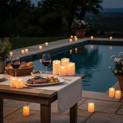 Flameless Candles 4" 5" 6" Outdoor Indoor Pillars Battery Operated Flickering Candles Include 10-Key Remote Timer 400+ Hours by 2 AA Batteries (White Candle - Warm light, 3"D x 4"|5"|6" H - 6 Pack)