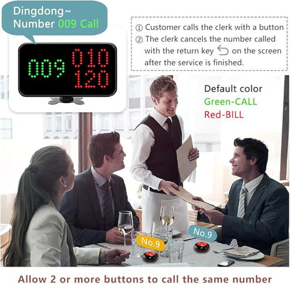 Wireless Restaurant Table Call System 3-Digit Wireless Waiter Pagers for Restaurant Food City Cafe 1 Number Displays and 10 Call Button with Call/Bill/Cancel (Black-red)