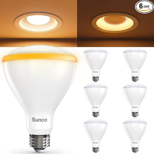 Sunco 6 Pack BR30 Night Light, Sleep Light Bulb, Blue Light Blocking for Lamp, Bedroom, Mood Soothing, Nursery, 8.5W=55W, 2CCT 2700K, 2000K, Dimmable, 800 LM (80 LM Night Light), E26 Medium Base UL