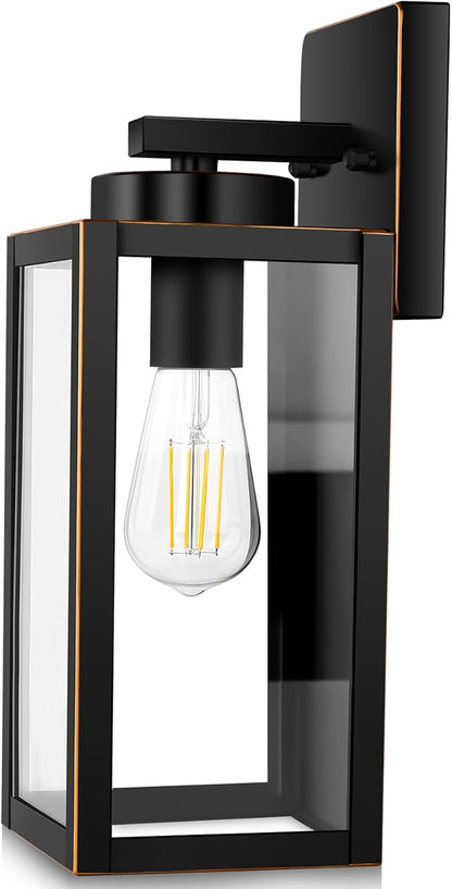 BesLowe Outdoor Wall Light Fixtures, Exterior Waterproof Wall Lanterns, Porch Sconces Wall Mounted Lighting with Glass Shades, Modern Wall Lamps for Garage Front Door Entryway, Black with Gold Trim
