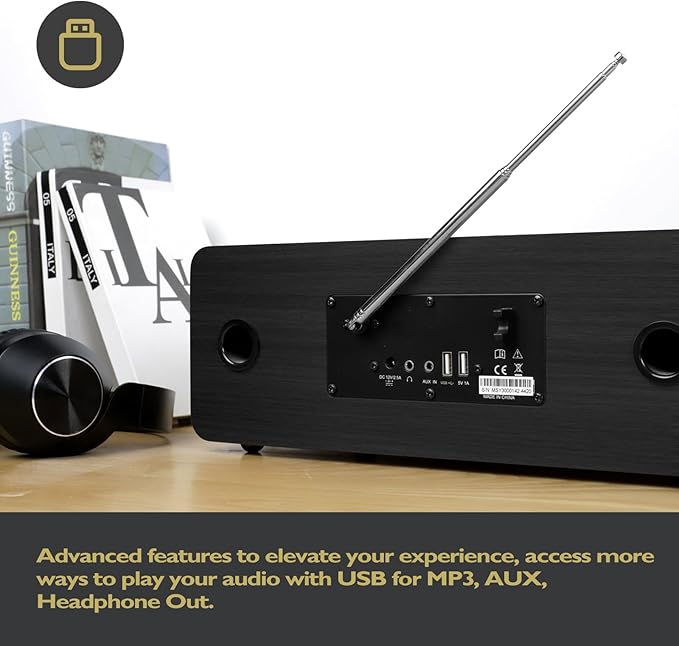 MS5 Upgrade Premium Internet Radio,Spotify HiFi,Bluetooth Stereo System for Home with CD Player,FM Radio, Acoustic Wood Cabinet,AUX & USB Input,50 Presets, OKTIV APP & Remote Control- Black Oak