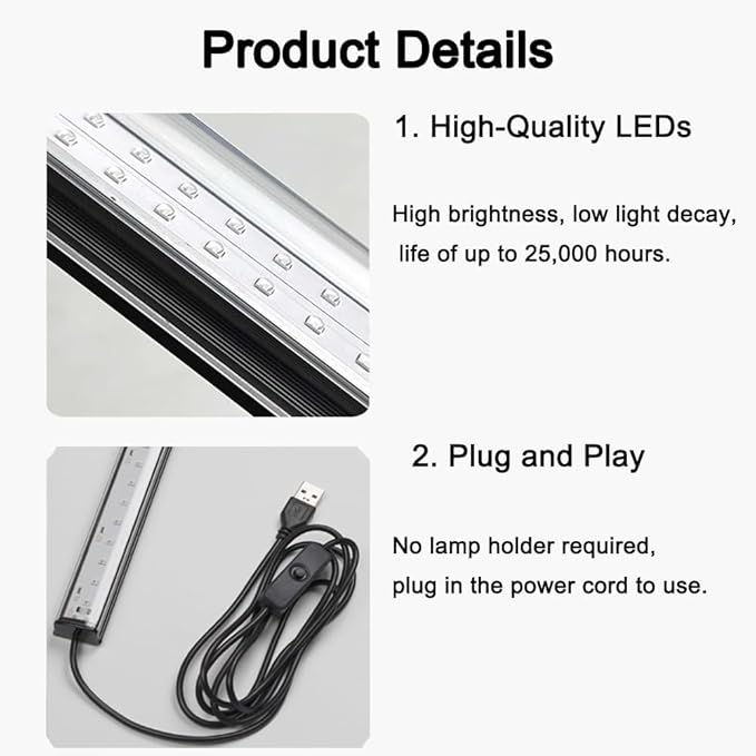 Black Light Bar, 1ft USB UV Black Light Fixture for Fluorescent Tapestry, Body Paint, Halloween, Christmas - 2-Pack with On/Off Switch