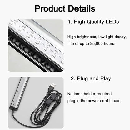 Black Light Bar, 1ft USB UV Black Light Fixture for Fluorescent Tapestry, Body Paint, Halloween, Christmas - 2-Pack with On/Off Switch