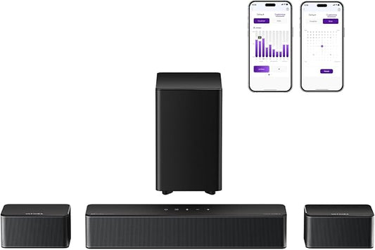 ULTIMEA 5.1 Sound Bar, 410W Dolby Atmos Surround Sound System for TV, 3D Sound Bars for Smart TV w/Subwoofer, Adjustable Surround & Bass, Home Audio w/APP Control, Poseidon D60(New 2025 Version)