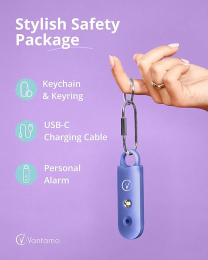 Vantamo Personal Alarm for Self Defense with Low Battery Notice, Strobe Light & Extra Loud 130 dB Double Speakers Safety Keychain Set for Women, Rechargeable Panic Button for Womens Self Defense