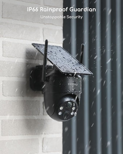 COOAU Cameras for Home Security, 2K 360° Solar Security Cameras Wireless Outdoor, Low-Light Rechargeable, Easy to Install, Surveillance Cam with AI Smart Detection,Color Night Vision,Two-way Audio