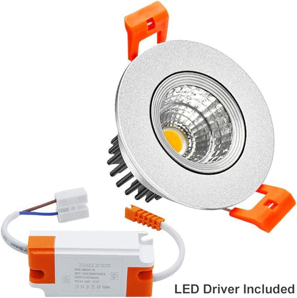 LightingWill 2inch LED Dimmable Downlight, 3W COB Recessed Ceiling Light, Ultra Warm White 2700K, CRI80, 25W Halogen Bulbs Equivalent, Silver(4 Pack)