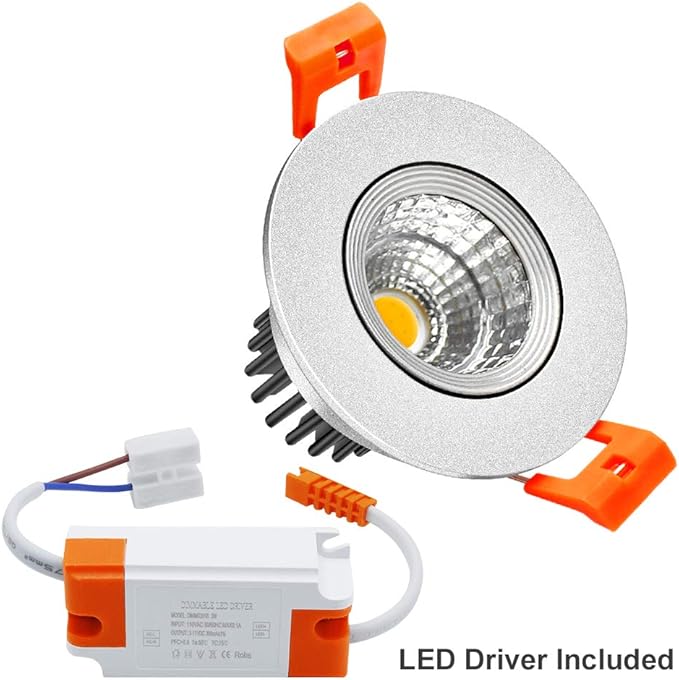 LightingWill 2inch LED Dimmable Downlight, 3W COB Recessed Ceiling Light, Natural White 4000K-4500K, CRI80, 25W Halogen Bulbs Equivalent, Silver (4Pack)