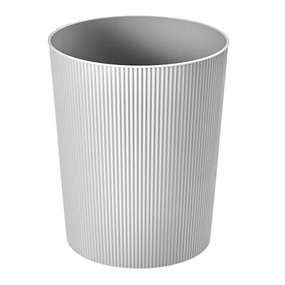iDesign Small Round Plastic Bathroom Trash Can - Fluted Trash Can for Bathroom, Bedroom, or Office - Gray