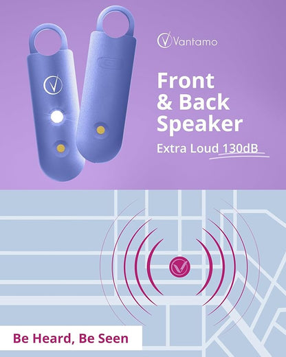 Vantamo Personal Alarm for Self Defense with Low Battery Notice, Strobe Light & Extra Loud 130 dB Double Speakers Safety Keychain Set for Women, Rechargeable Panic Button for Womens Self Defense