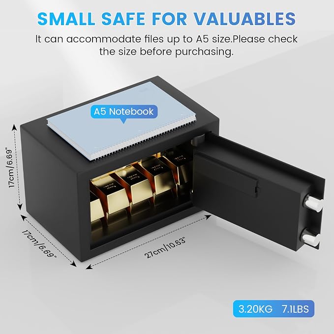 Small Safe for Home, 6.69"H Safe Box with Fireproof Waterproof Bag