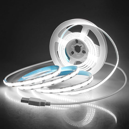 Aclorol USB COB LED Strip Lights for TV 5V USB Powered LED Tape Lights Daylight White 6.56FT 320Leds/M 6000K COB Flexible Light Strip TV Led Backlight for Bedroom Under Cabinet Kitchen DIY 400LM/m