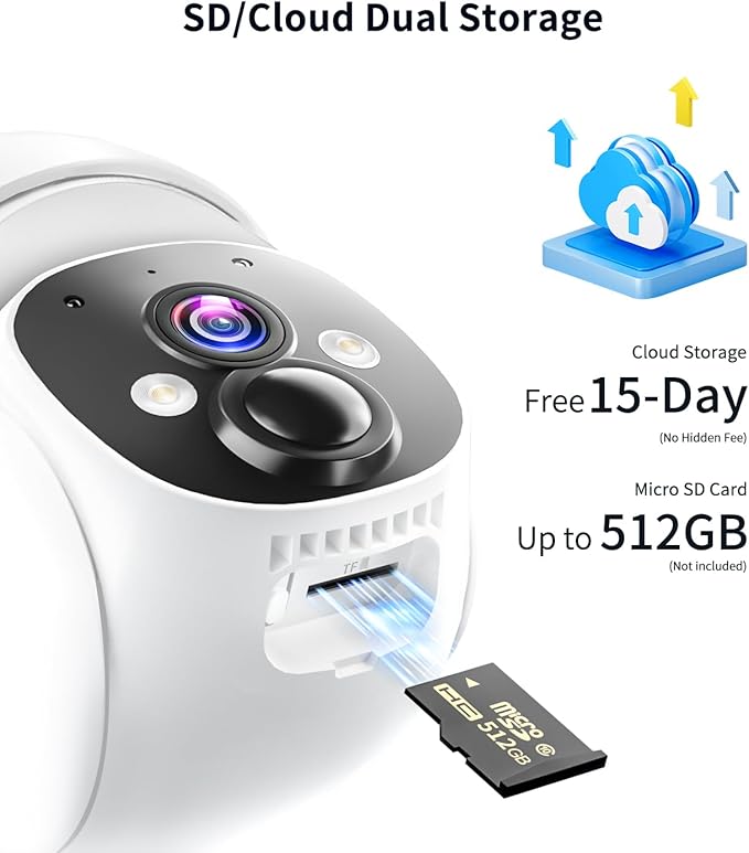 2K Solar Security Cameras Wireless Outdoor, 360° View Outdoor Camera for Home Security with Color Night Vision, Battery Powered, AI PIR Detection, Spotlight Siren Alarm, Only 2.4Ghz WiFi