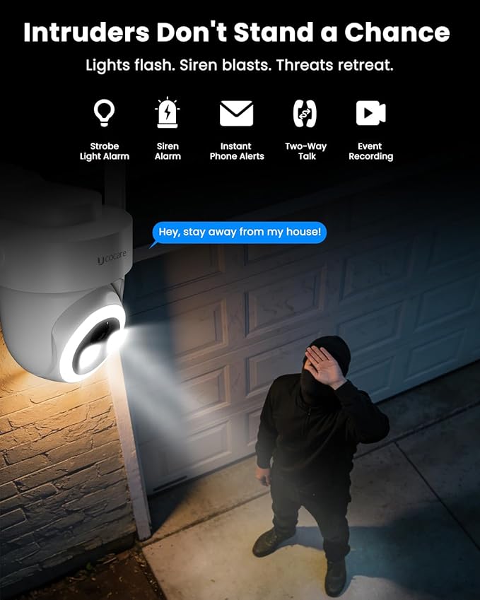 Solar Home Security Camera System, UCOCARE 4K/8MP Security Cameras Wireless Outdoor Kit with Station, 300m Wifi Coverage, No Subscription, 64GB Local Storage, 360° Tracking, 2.4 & 5GHz WiFi, 4-Cam Kit
