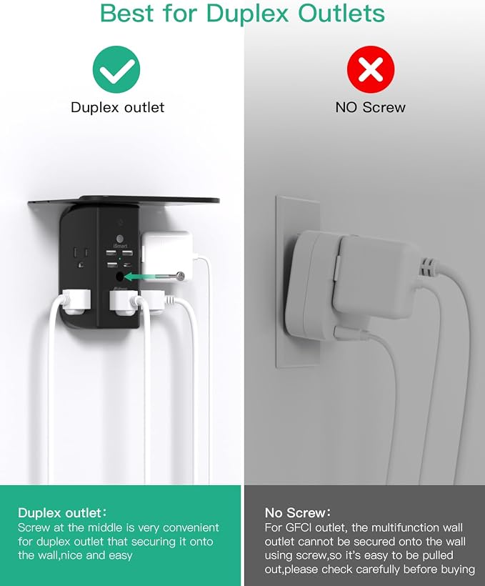 Mifaso Outlet Extender with Shelf and Night Light, 1800J Surge Protector | 5 Wide Outlet Splitter & 4 USB Ports Wall Charger, Multi Plug Wall Outlet, Plug Adapter for Home, Dorm, RV, Office, Black