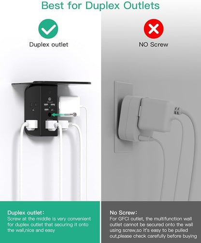 Mifaso Outlet Extender with Shelf and Night Light, 1800J Surge Protector | 5 Wide Outlet Splitter & 4 USB Ports Wall Charger, Multi Plug Wall Outlet, Plug Adapter for Home, Dorm, RV, Office, Black