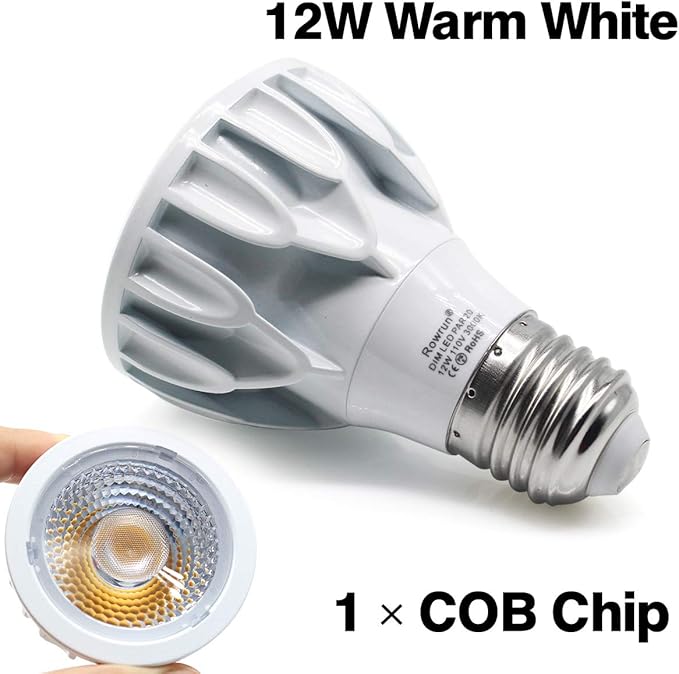 PAR20 LED Bulb 12W Dimmable 3000K Soft White, COB Spotlight 24° Beam Angle, E26 Base for Recessed Lighting, Range Hood, Kitchen Ceiling Lights, 1200LM 90W Equivalent, 2-Pack