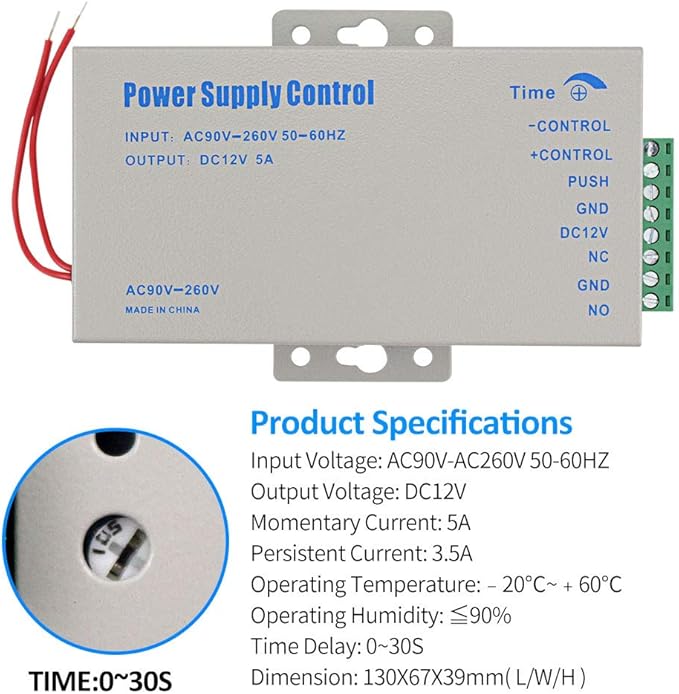 YiToo Access Control Power Supply K80 Power Switch DC 12V 5A AC 110~260V for All Types Access Control System Door Lock with Time Delay