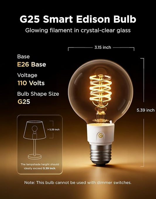 Govee Edison Bulbs, Smart Vintage Light Bulbs, RGBWW Color Changing G25 Vanity Light Bulb, Compatible with Matter, Alexa & Google Assistant, LED Filament Bulb for Living Room Kitchen E26 Base 4 Pack