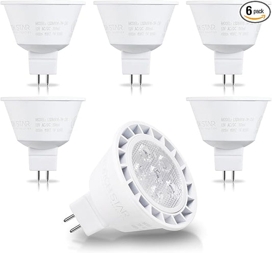 TORCHSTAR MR16 LED Bulb Dimmable, Aluminum, 12V 7W, GU5.3 Bi-Pin Base Spotlight, UL Listed, LED MR16 Light Bulbs for Recessed Track Lighting, 5000K Daylight, Pack of 6
