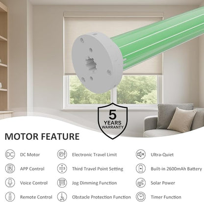 ZigBee Smart Roller Shade Motor for 1.5" Tube (38mm), Solar Powered Electric Blind Motor Kit, Quiet Wireless Retrofit for Roller/Zebra Shades, App/Voice Control (2.0N.m Torque)