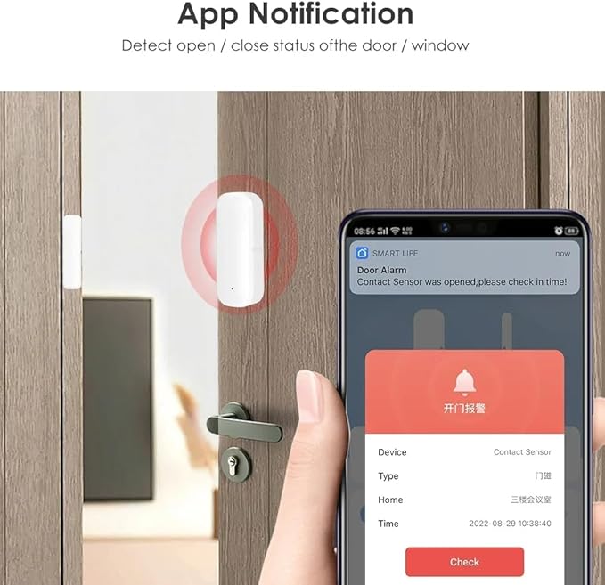 WiFi Door Sensor,Smart Door Open/Closed Detectors,2.4G WiFi Door Sensor, Tuya/Smart Life Contact Sensors for Home Security & Smart Home Automation, Compatible with Alexa Google Assistant (Black)