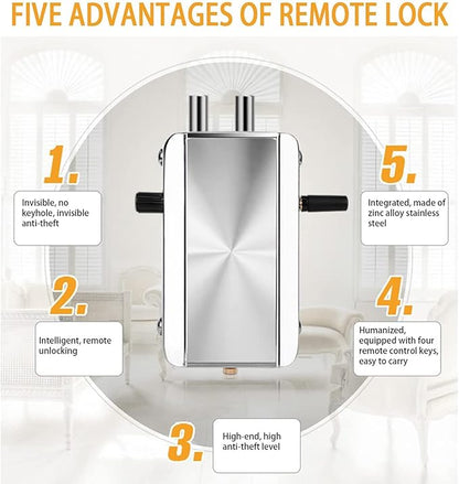 Electronic Deadbolt Door Lock, High Quality Anti-Theft Remote Deadbolt Door Lock Zinc Alloy Remote Lock for Door with 4 Remote Control for Home Office - Remotes/TTLock/Bluetooth Unlocking