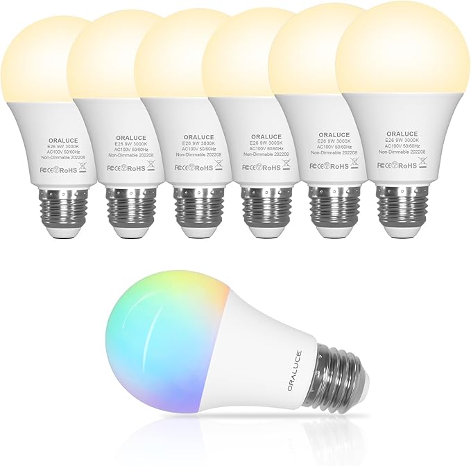 ORALUCE 丨 Bundle - Bluetooth Smart Light Bulb A19 E26 (Pack of 1) & LED Bulb A19 (Pack of 6)