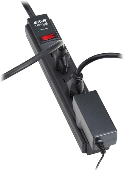 Eaton Tripp Lite Series 6-Outlet Surge Protector Power Strip, 3ft Extension Cord, 600 Joules, 15A Circuit Breaker, Black, Lifetime Manufacturer's Warranty & $10,000 Insurance (TLP63B)