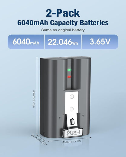 2-Pack 6040mAh Rechargeable Battery Compatible with Ring Doorbell Camera 2/3/4, Video Doorbell 3 Plus,Spotlight Cam and Stick Up Cam Battery (2nd & 3rd Gen)