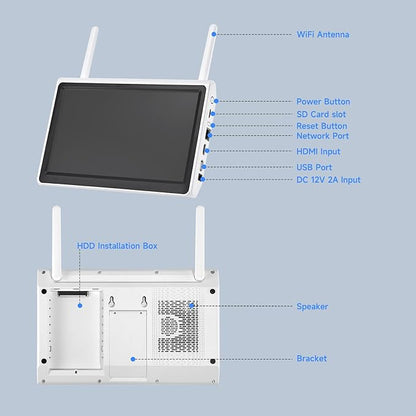 YEEWISE 10 Channel WiFi NVR with Built-in 10.1' HD Monitor, Dual WiFi, Motion Detection, Remote Access, Supports SD & HDD Local Storage