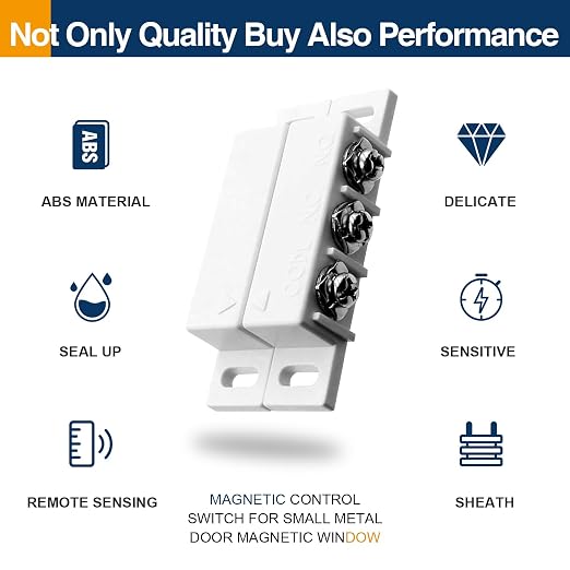 2 Pack Magnetic Reed Switch NC NO, Wired Door Window Alarm Sensor, White | Surface mount design, 22AWG leads, Includes screws, tape and screwdriver