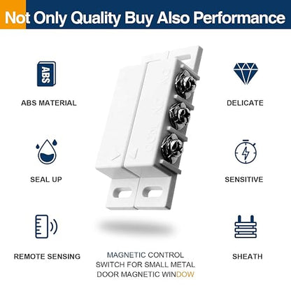 2 Pack Magnetic Reed Switch NC NO, Wired Door Window Alarm Sensor, White | Surface mount design, 22AWG leads, Includes screws, tape and screwdriver