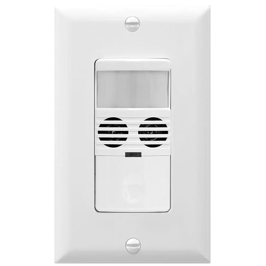 Enerlites MWOS-W Motion Sensor Switch, Ultrasonic and PIR Dual Technology, Occupancy Sensor, Motion Sensor Light Switch, NEUTRAL WIRE REQUIRED, Wall Plate Included, White