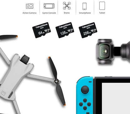 Basic 256GB MicroSDXC Flash Memory with Adapter 90MB/s Read 50MB/s Write UHS-I C10 U3 V30 A1 Rated HD Support TF Card for Dashcams Security Cameras Tablets Phones Drone Console (1 Pack)